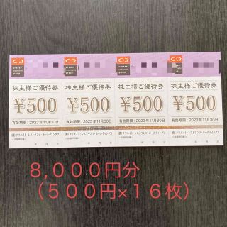 株主優待　クリエイトレストラン　8,000円分(レストラン/食事券)