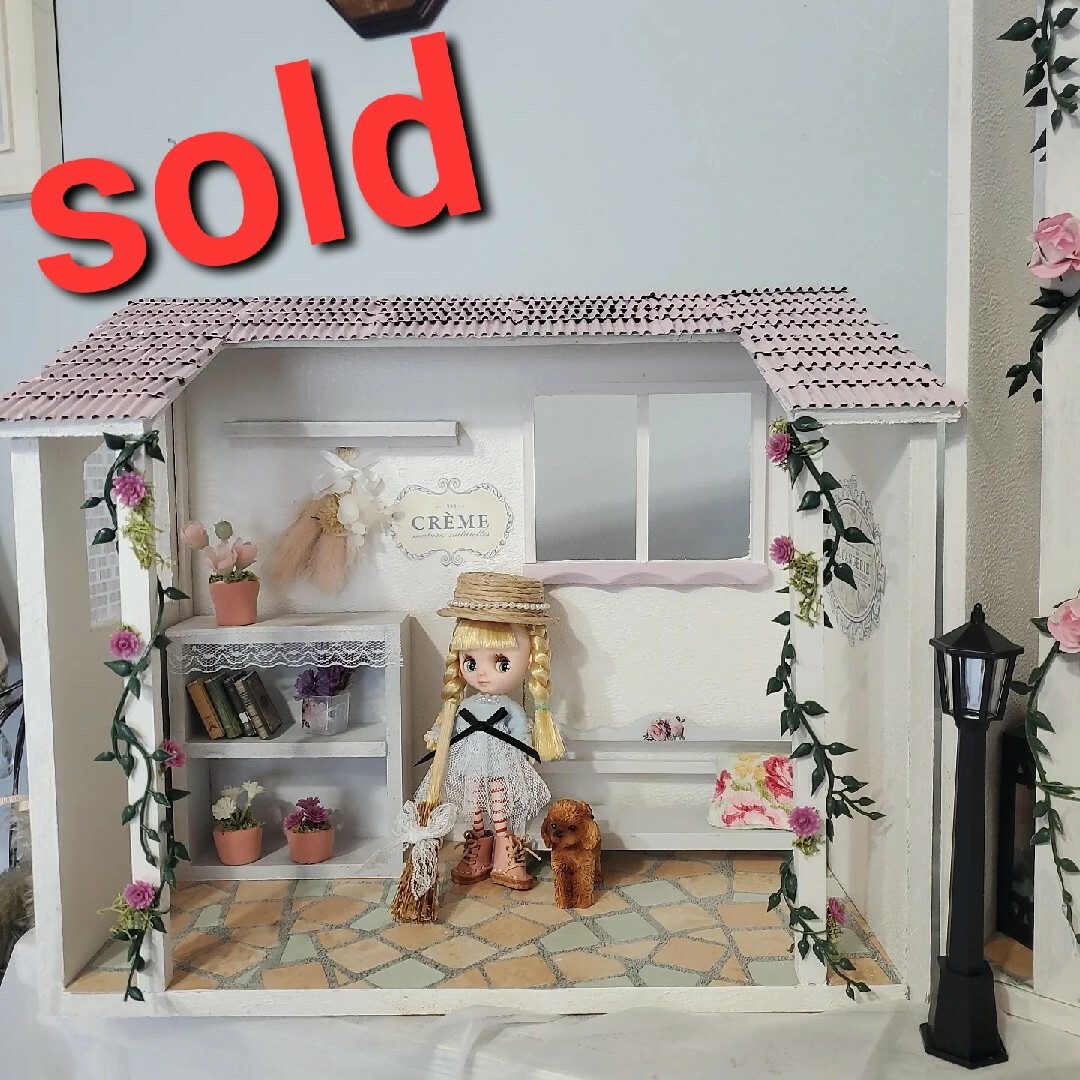 ハンドメイド その他【最終価格】ピンク瓦屋根*ガーデン小屋*ドールハウス*ハンドメイド*プチブライス