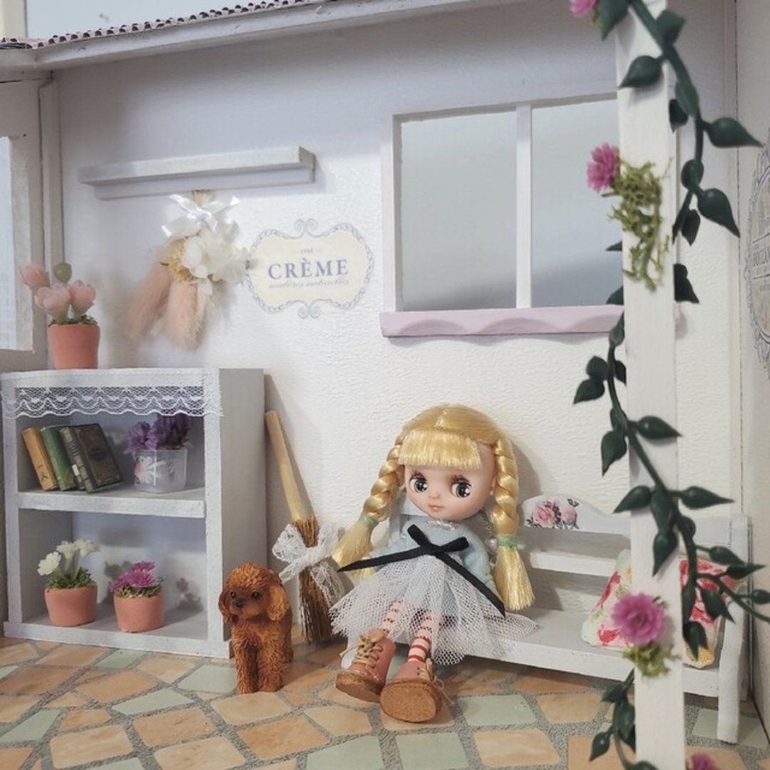 ハンドメイド その他【最終価格】ピンク瓦屋根*ガーデン小屋*ドールハウス*ハンドメイド*プチブライス