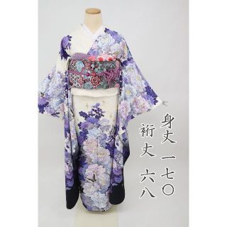 振袖＊長尺♪蝶に牡丹菊花模様　白紫黒　成人式卒業式に♪1RP2(振袖)