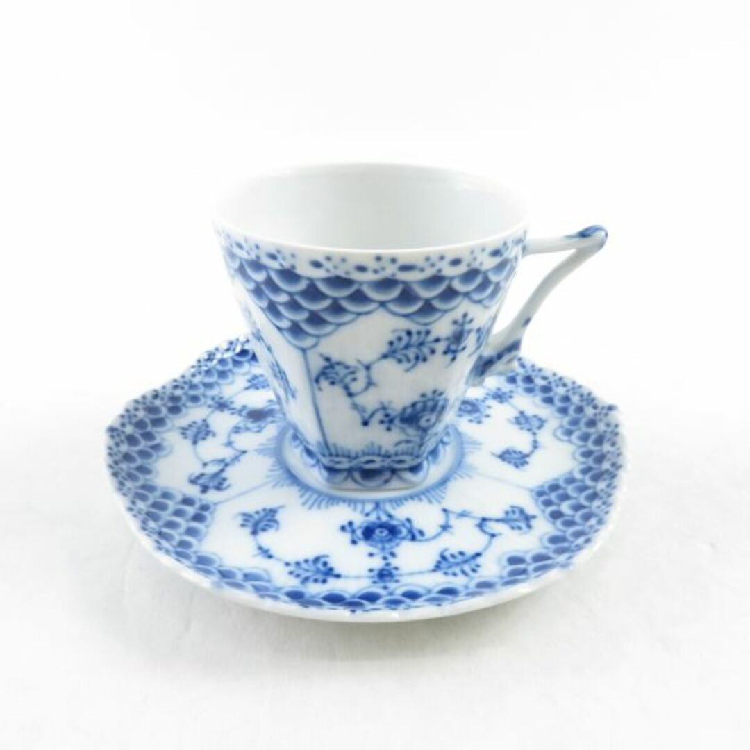 美品 ROYAL COPENHAGEN ロイヤルコペンハーゲン ブルーフル―テッドフルレース 顔付 コーヒーカップ＆ソーサー 1客 SY6174H