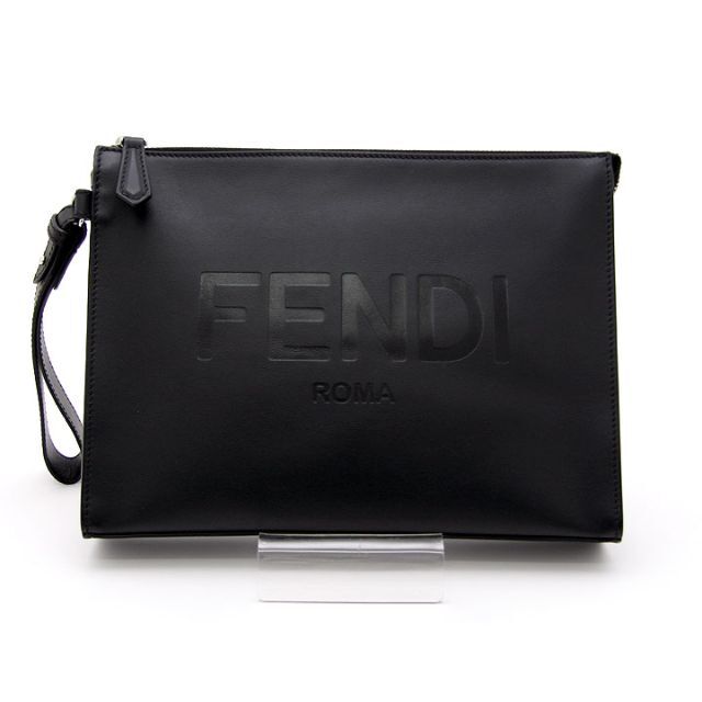 FENDI - 美品 フェンディ クラッチバッグ ロゴ レザー ブラック リスト