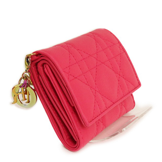 【美品】Dior カナージュ　コンパクト　財布　三つ折り　ブラック　ラムスキン