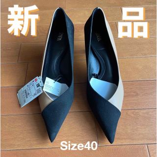 ザラ(ZARA)のZARA パンプス✨新品　異素材ミックスツートンカラー　40(ハイヒール/パンプス)