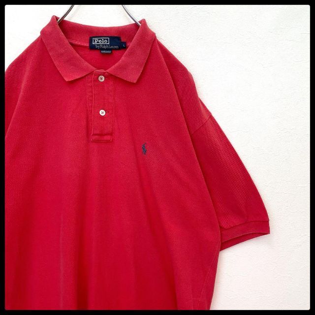 【USA製】ポロラルフローレン　ワンポイント　ポニー刺繍　半袖ポロシャツ　赤　Ｌ