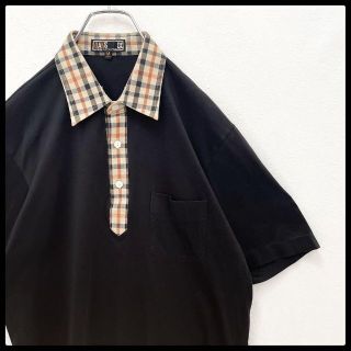 ダックス(DAKS)の【至高の1枚】ダックス　DAKS　チェック切替　半袖ポロシャツ　ブラック　M(ポロシャツ)