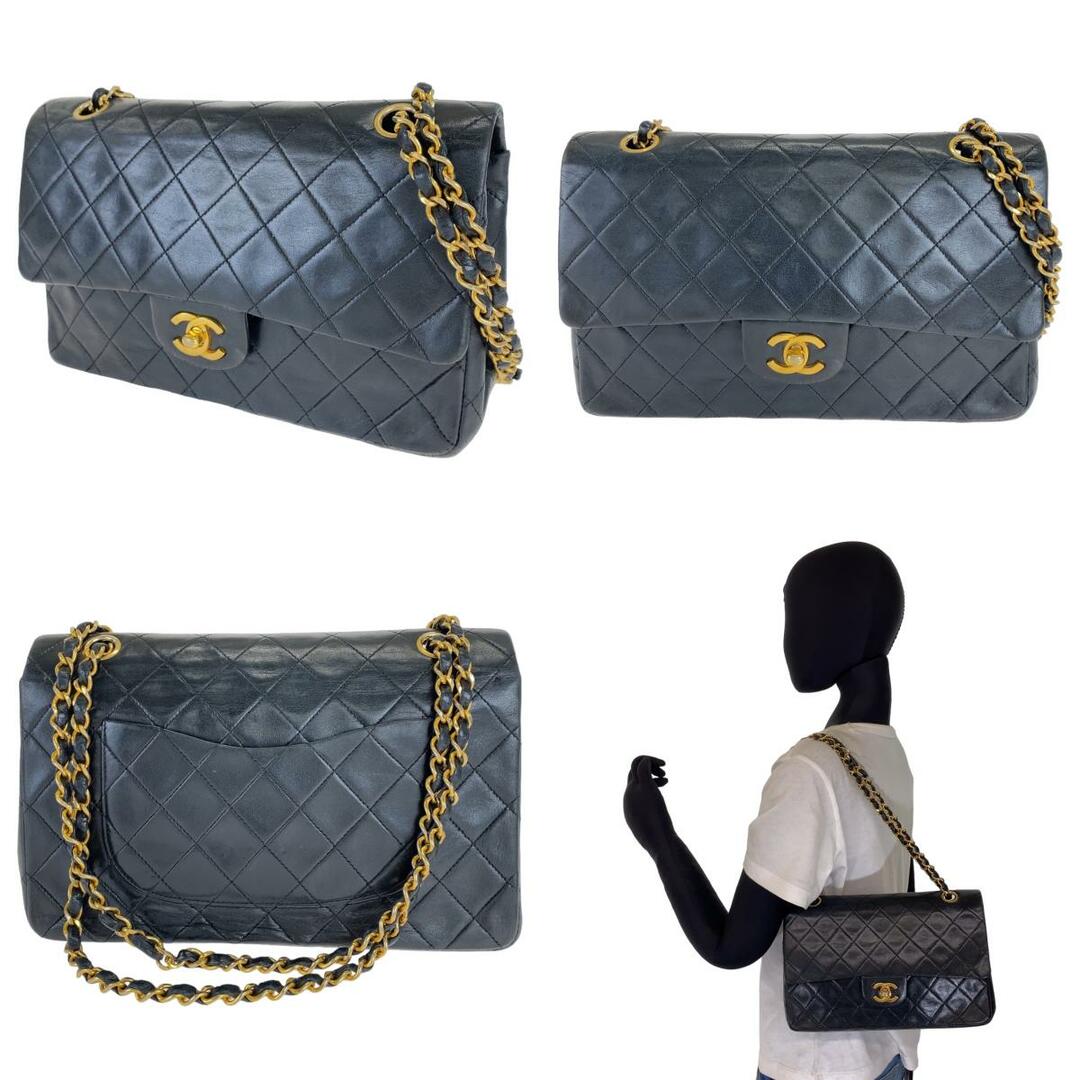 CHANEL シャネル タイムレス マトラッセ25 ダブルフラップ ココマーク シール無し ブラック 黒 ゴールド金具 レザー チェーンショルダーバッグ レディース 400007