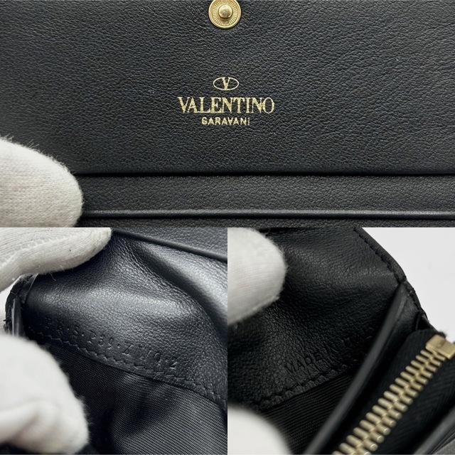 VALENTINO(ヴァレンティノ)の極美品 VALENTINO レザー 二つ折り財布 Vロゴ シグネチャー ブラック レディースのファッション小物(財布)の商品写真