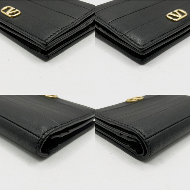 極美品 VALENTINO レザー 二つ折り財布 Vロゴ シグネチャー ブラック