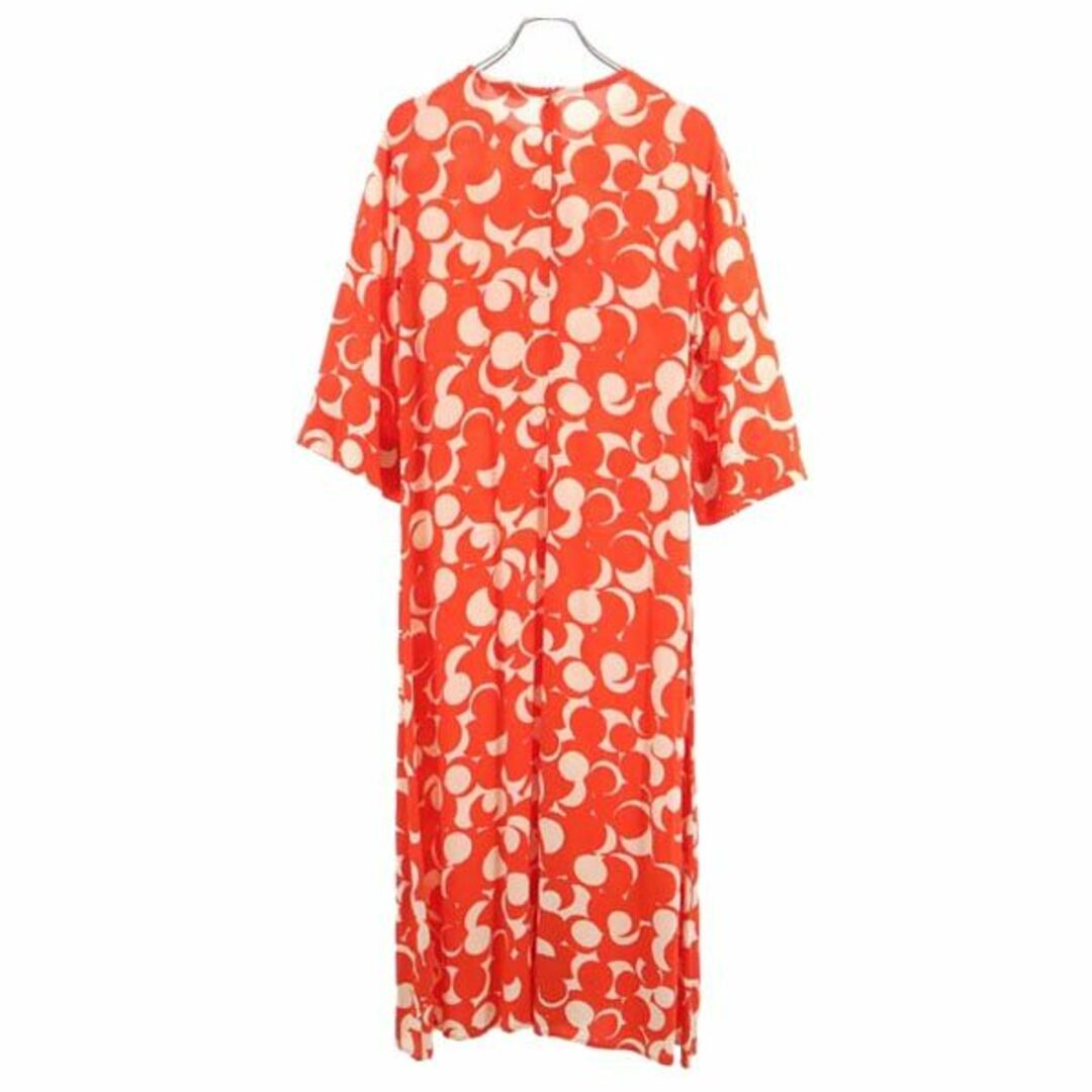 マリメッコ 七分袖 ロング 花柄 ワンピース 40 レッド×ベージュ marimekko レディース   【230527】 1