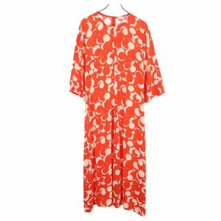 マリメッコ(marimekko)のマリメッコ 七分袖 ロング 花柄 ワンピース 40 レッド×ベージュ marimekko レディース 【中古】  【230527】(ミニワンピース)