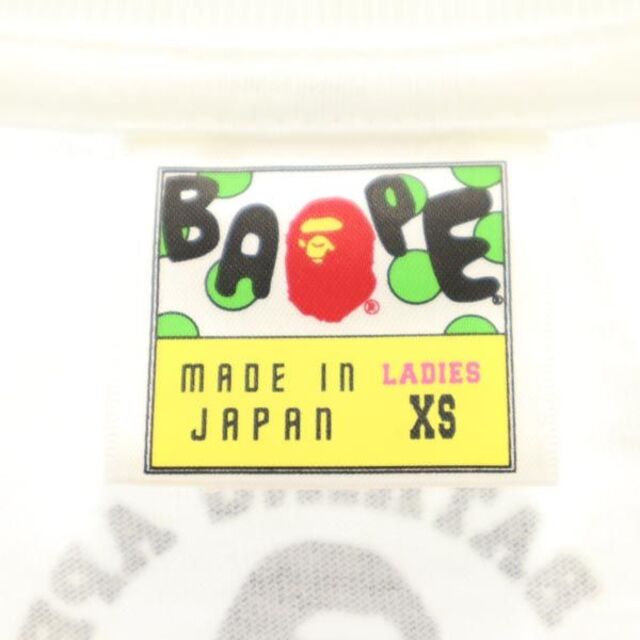 アベイシングエイプ 日本製 ロゴプリント 半袖 Tシャツ XS ホワイト系 A BATHING APE レディース   【230527】 メール便可