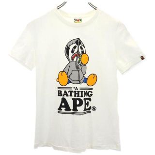 アベイシングエイプ(A BATHING APE)のアベイシングエイプ 日本製 ロゴプリント 半袖 Tシャツ XS ホワイト系 A BATHING APE レディース 【中古】  【230527】 メール便可(Tシャツ(半袖/袖なし))