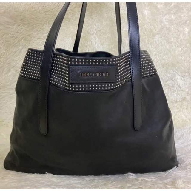 美品✨ JIMMY CHOO トートバッグ スタッズ レザー 黒 ロゴ金具