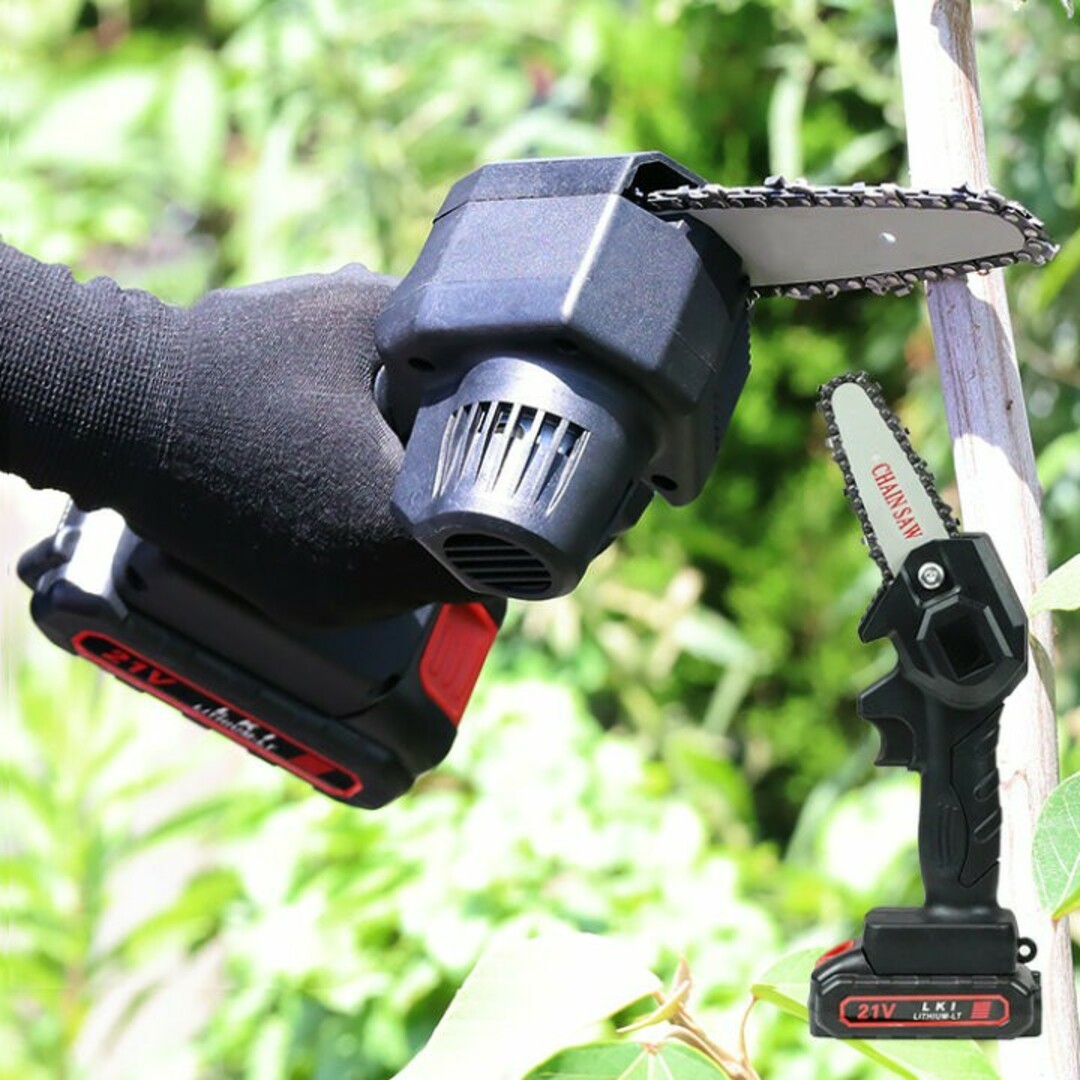 充電式ミニチェーンソー コードレス 電動のこぎり 家庭用 伐採 庭木 かりこみ