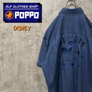 ディズニー(Disney)のディズニー☆ミッキービッグキャラ刺繍ロゴ半袖メタルボタンデニムシャツ(シャツ)