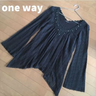 ワンウェイ(one*way)のone way ワンウェイ レース チュニック アシンメトリ― 黒(チュニック)