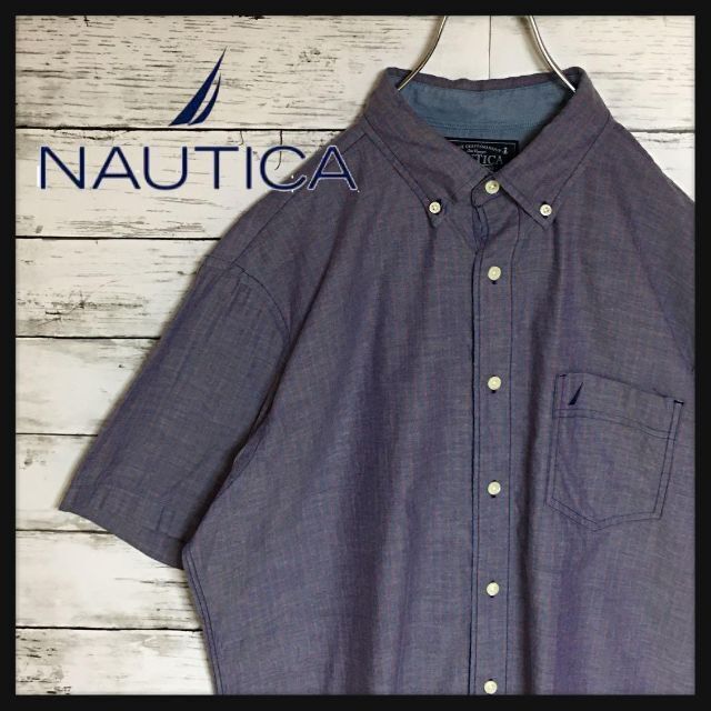 NAUTICA(ノーティカ)の【人気デザイン】ノーティカ　半袖ストライプシャツ　人気くすみカラー紫　E232 メンズのトップス(シャツ)の商品写真