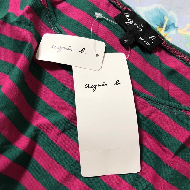 agnes b.(アニエスベー)の新品未使用　agnes b. アニエス・ベー　ボーダーTシャツ　ピンク　グリーン レディースのトップス(Tシャツ(半袖/袖なし))の商品写真