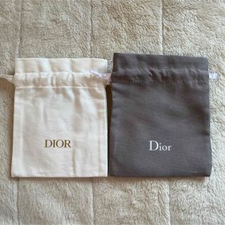 ディオール(Dior)のディオール 巾着 ショッパー ポーチ 白 グレー ミニ(ポーチ)