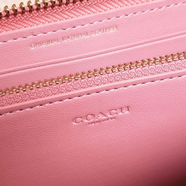 未使用 コーチ COACH ☆ 刺繍 レザー ラウンドジッパー 長財布 ピンク-