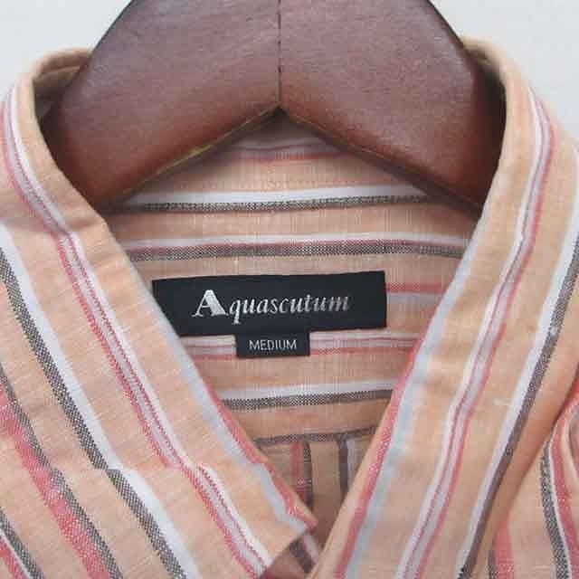 AQUA SCUTUM(アクアスキュータム)のアクアスキュータム ステンカラー リネン シャツ ストライプ 半袖 M オレンジ メンズのトップス(シャツ)の商品写真