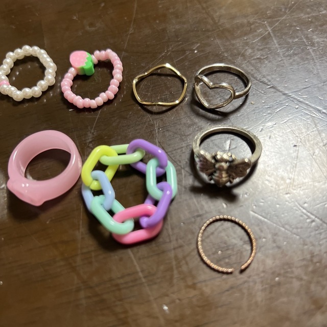 指輪 リング ハート ピンク ビーズ ゴールド 12個セット レディースのアクセサリー(リング(指輪))の商品写真