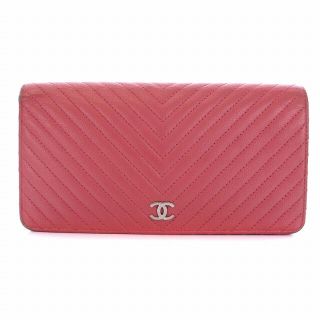 シャネル(CHANEL)のシャネル Vステッチ ココマーク 長財布 二つ折り レザー ピンク 22番台(財布)