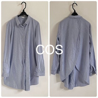 コス(COS)のCOS コス　ストライプロングシャツ　青シャツ 36(シャツ/ブラウス(長袖/七分))