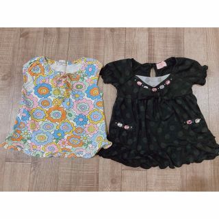 半袖 チュニック Tシャツ 90センチ 2点セット 花柄 ストーン 女の子(Tシャツ/カットソー)