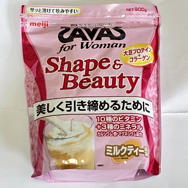 SAVAS(ザバス)のザバス for woman シェイプ＆ビューティ ミルクティー風味 900g 食品/飲料/酒の健康食品(プロテイン)の商品写真