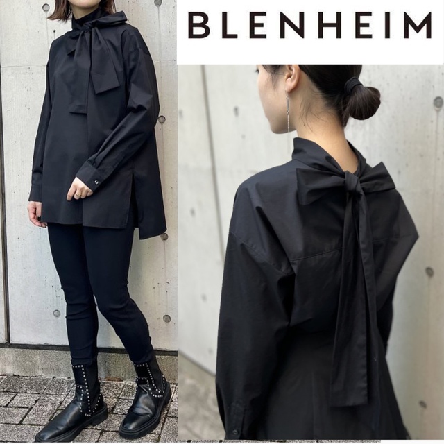 【BLENHEIM】定価1.9万 前後2WAYリボンタイロングシャツ ブラック