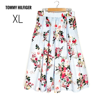 トミーヒルフィガー(TOMMY HILFIGER)の灰かぶり様専用❤️ロングフレアースカート　10（XL）ストライプ&花柄　ミモレ丈(ロングスカート)