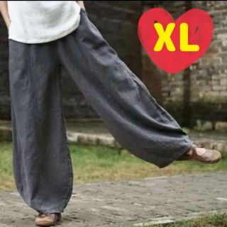 サルエルパンツ ワイドパンツ メンズ レディース 綿麻 ゆったり グレー XL(サルエルパンツ)