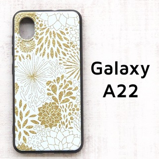 Galaxy A22 5G ゴールド風 フラワー 花柄 ソフトケース カバー(Androidケース)