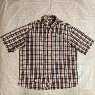 KANSAI JEANS 3L 半袖 チェックシャツ オレンジ 銀ストライプ入り(シャツ)