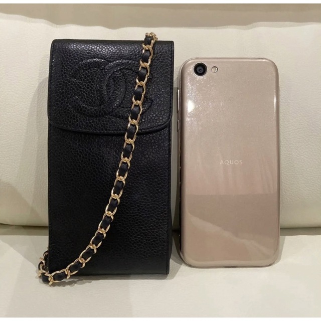 CHANEL 希少 スマホショルダー 黒 チェーンウォレット チェーンショルダー-