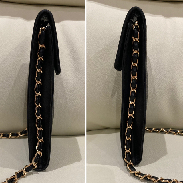 CHANEL 希少 スマホショルダー 黒 チェーンウォレット チェーンショルダー-