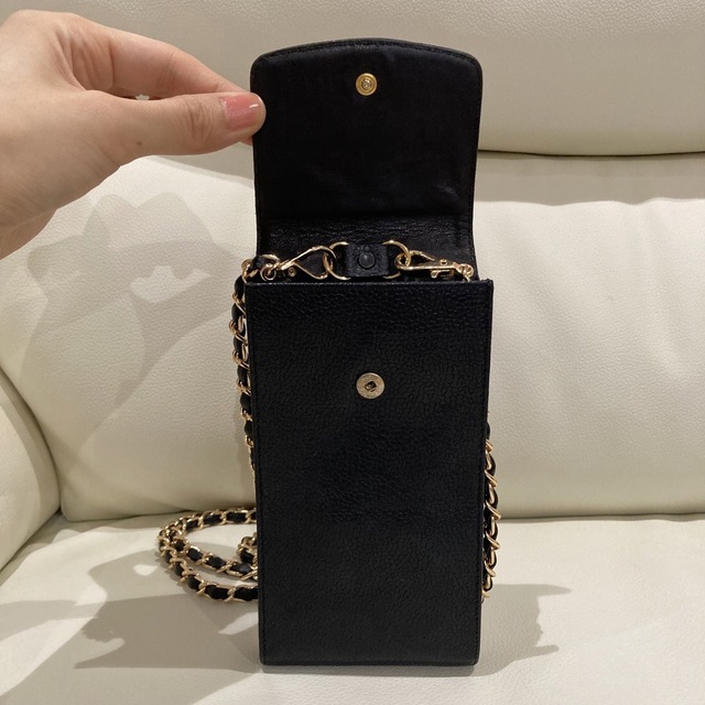 CHANEL 希少 スマホショルダー 黒 チェーンウォレット チェーンショルダー-