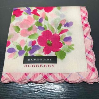 バーバリー(BURBERRY)のバーバリー ハンカチ チーフ BURBERRY  花柄 ノバチェック ピンク(ハンカチ)