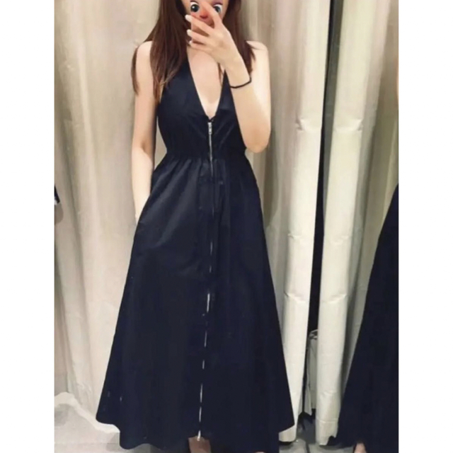 ZARA(ザラ)のZARA ジッパー ポプリン ワンピース L ロング ノースリーブ ザラ 新品  レディースのワンピース(ロングワンピース/マキシワンピース)の商品写真