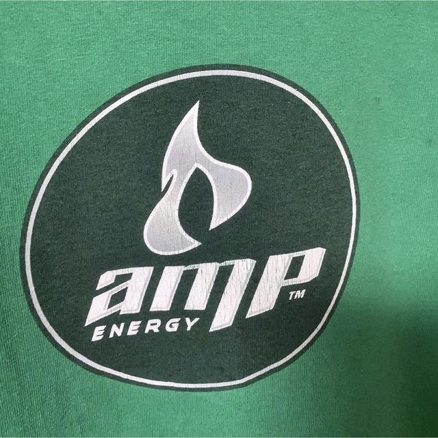 Tシャツ　XLサイズ　Amp Energy　ロゴ　緑　グリーン　USA古着 メンズのトップス(Tシャツ/カットソー(半袖/袖なし))の商品写真