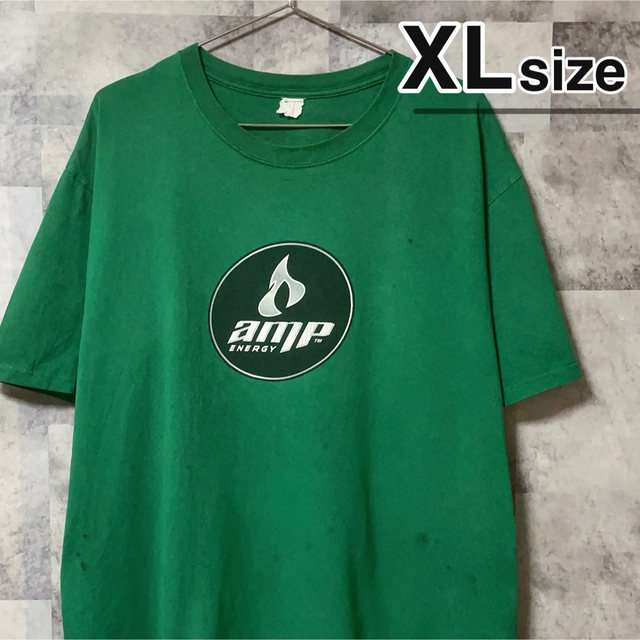 Tシャツ　XLサイズ　Amp Energy　ロゴ　緑　グリーン　USA古着 メンズのトップス(Tシャツ/カットソー(半袖/袖なし))の商品写真