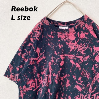リーボック(Reebok)のアメリカ製　リーボック　半袖Tシャツ　総柄　ブラックトップ　柄物　男女兼用　L(Tシャツ/カットソー(半袖/袖なし))