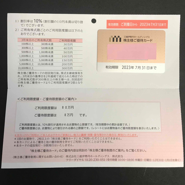 三越伊勢丹ホールディングス 株主優待カード 【限度額80万円】 1