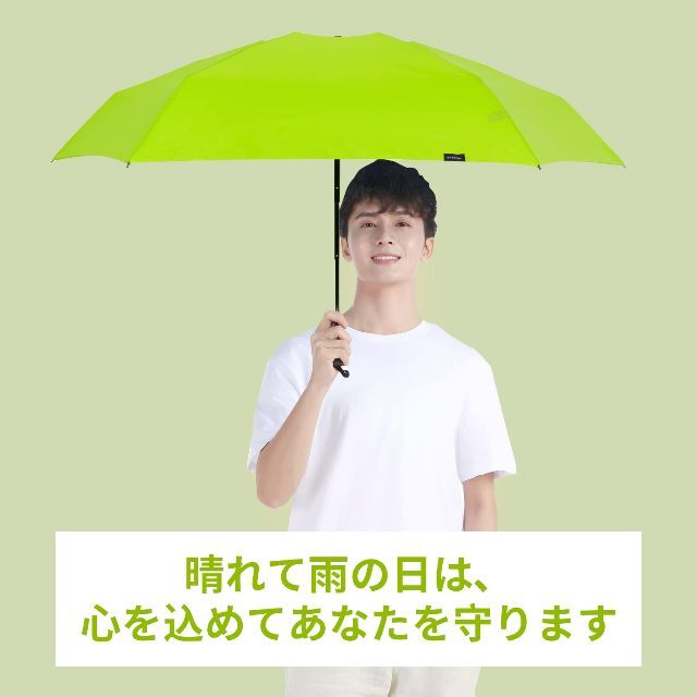 【色: 蛍光グリーン】BP SUNNYレディース 折りたたみ傘 丈夫 軽量 晴雨 4