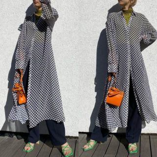 アメリヴィンテージ(Ameri VINTAGE)の【美品】AMERI アメリ GINGHAM CHECK SHIRT DRESS(ロングワンピース/マキシワンピース)