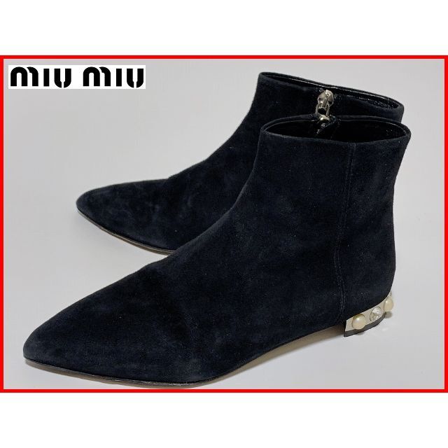 miumiu - miu miu ミュウミュウ 34≒22cm ショートブーツ スエード 黒
