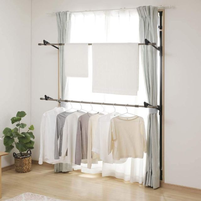 【色: ブラック】アイリスオーヤマ 窓を開けるだけで外に干さずに乾かせる窓枠洗濯 5