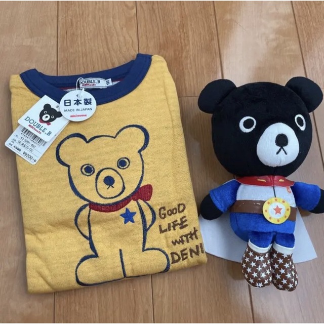 ★ダブルB★手書き風★長袖Ｔシャツ★130★ミキハウス★日本製★新品★からし色★